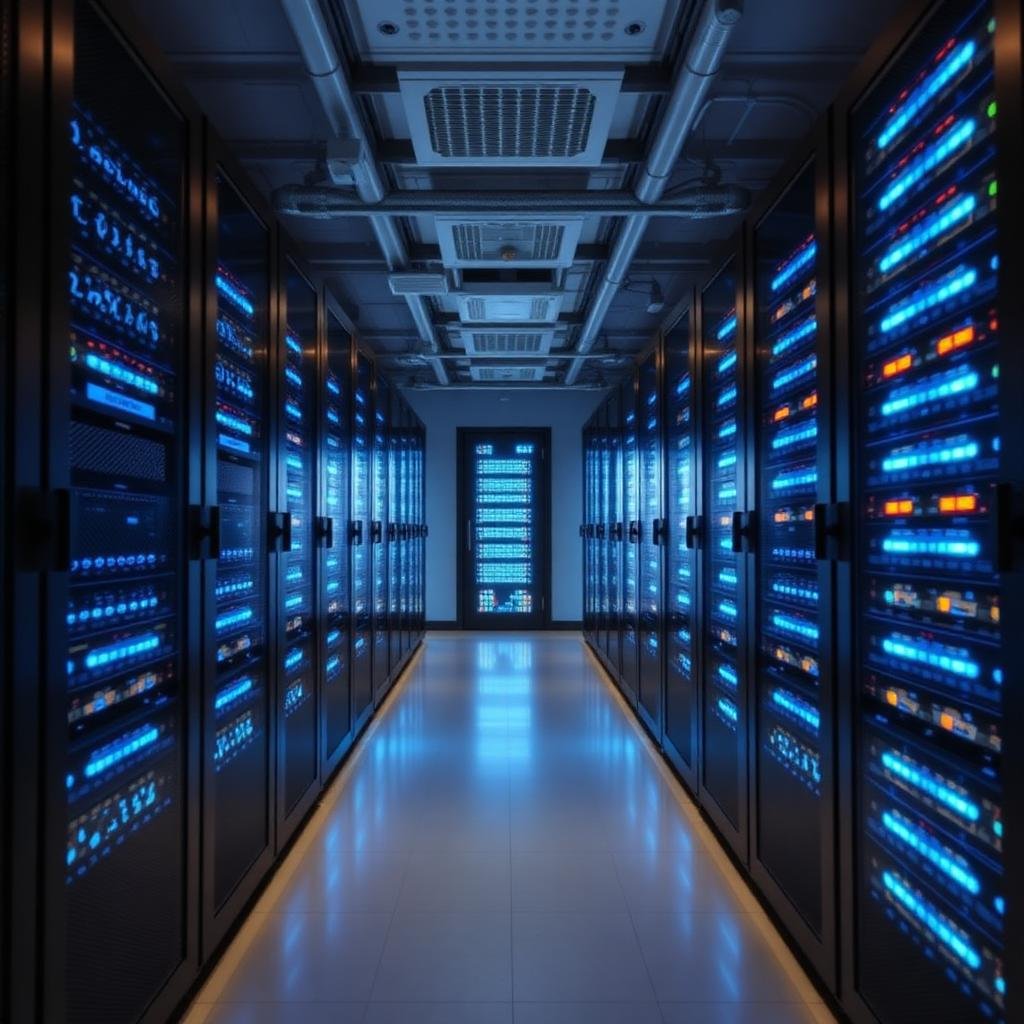 Modern data center with premium managed cloud hosting servers